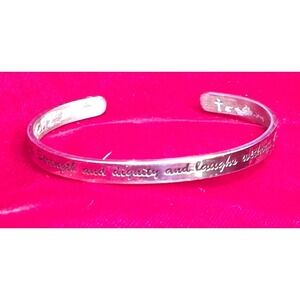 Proverbs 31:25 Scripture Cuff Bracelet Silver Tone Religious Inspirational Cross